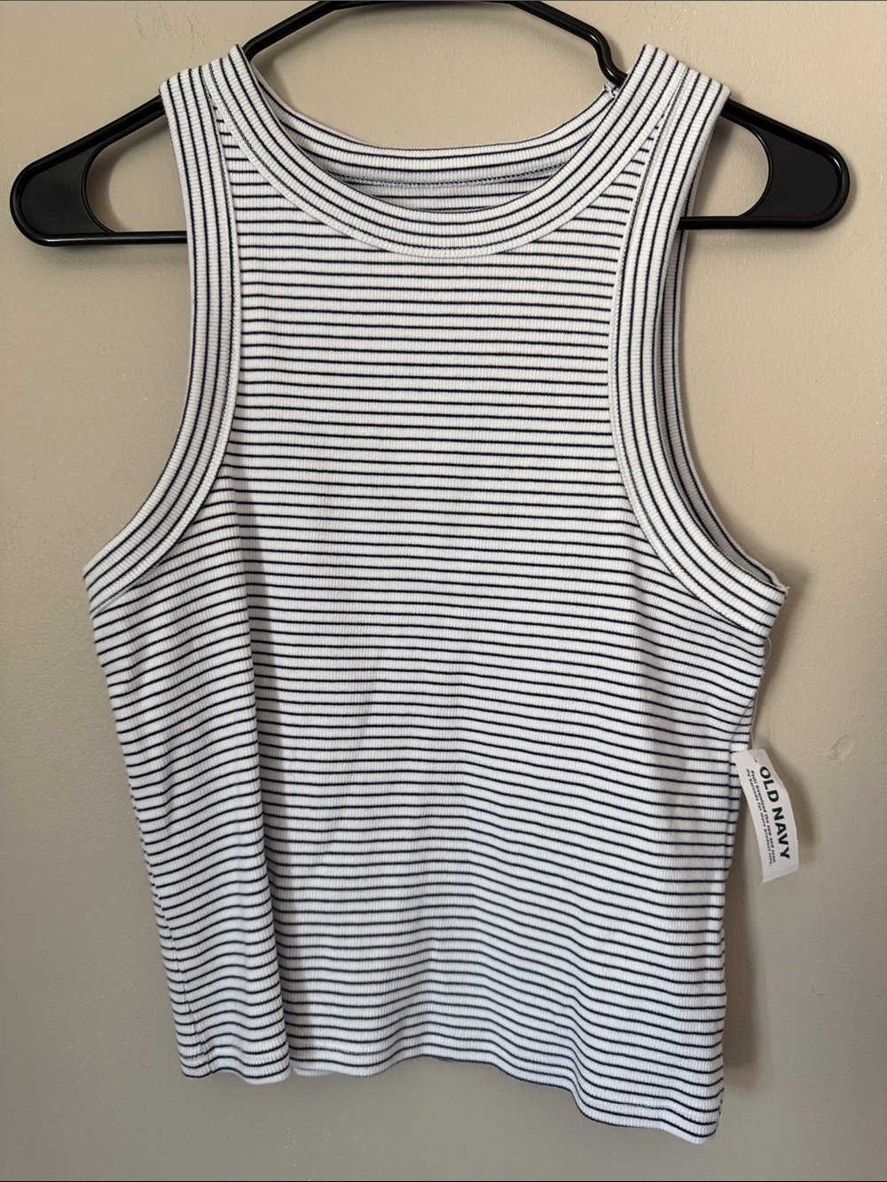 NWT Old Navy White and Navy Striped Ribbed Racerback Tank